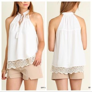 Umgee Halter Neck Top With Lace Detail Sz M